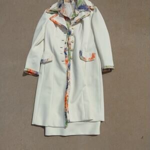 Lilli Ann Knit Vtg. Cream Med Long Jacket Coat Matching Dress Lined Medium